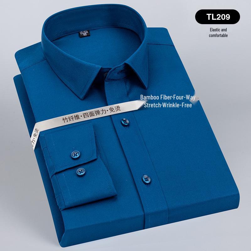 Men's Wrinkle-Resistant Polyester Stretch Long Sleeve Dress Shirt