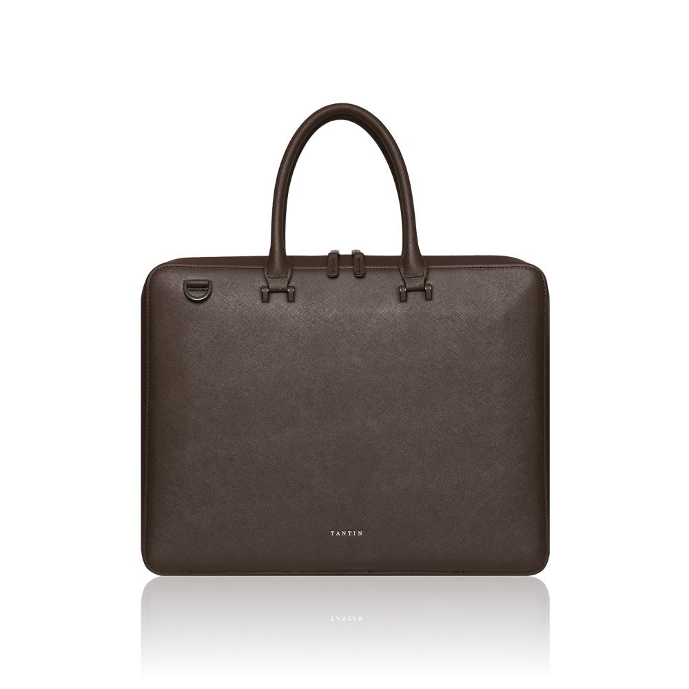 Tantin Noble Briefcase Cowhide Document Bag T13807 Brown