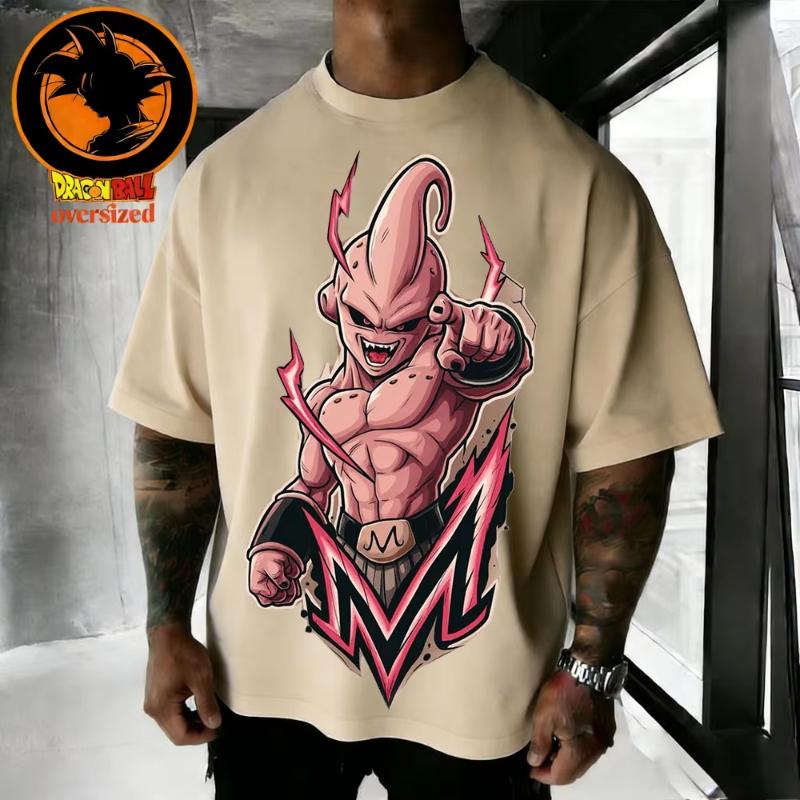 2026 Summer Dragon Ball Retro Pure Cotton Mens Tshirt Evil Magic Man Buo Oversized Casual Shirt Unisex Parentchild Suit