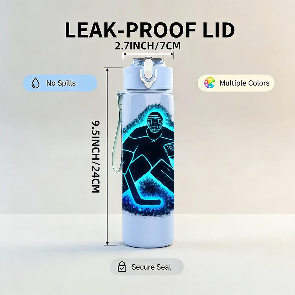 1PC Ice Hockey Player Silhouette Print 750ml Color Plastic Sports Water Bottle Leakproof Flip Straw Lid Suitable for Sports Office Home Use