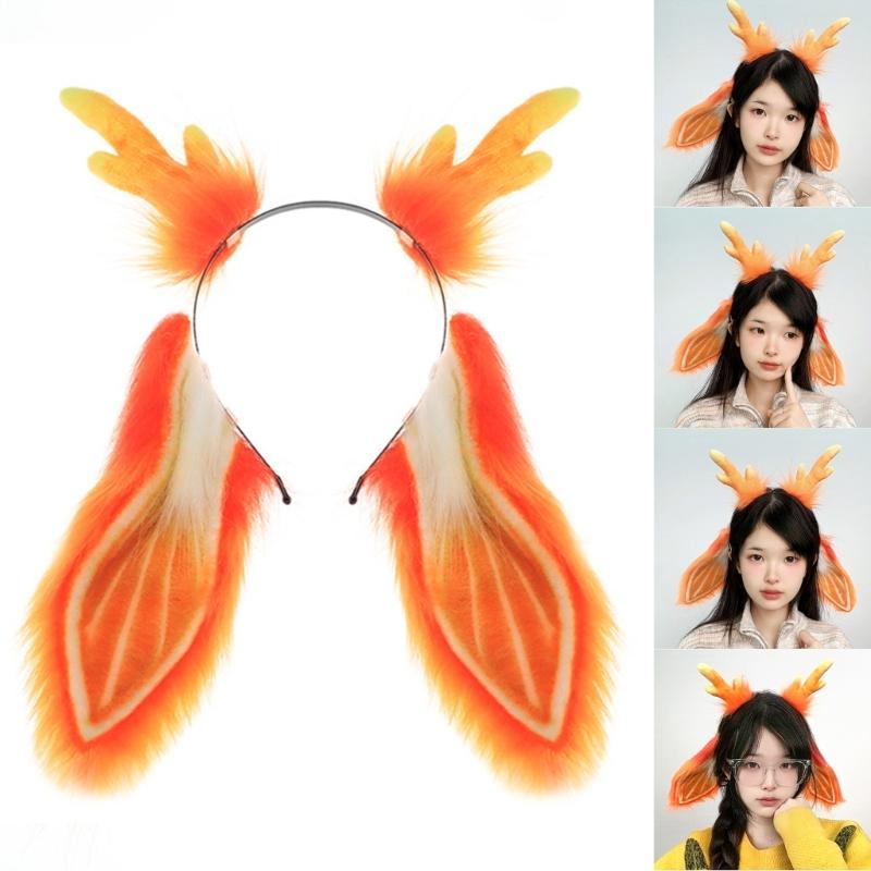 Bunnies Ears Headband Bunnies Tail Reindeer Antlers Headband Deer Antler Hairband for Christmas Halloween Cosplay Costume