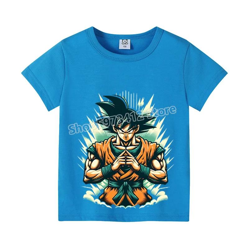 Dragons Ball Z T-shirt Goku Cartoon Anime Figures Short Sleeves Casual Kid Tee Y2K Round Neck Top Boy Summer Child Clothing Gift