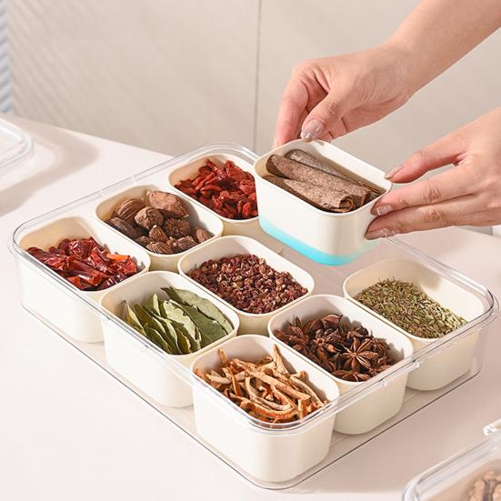 Spice Storage Box 9 Compartments Divided Serving Tray with Lid Food Grade Fruit Nut Snack Storage Box Organizer Charcuterie Container