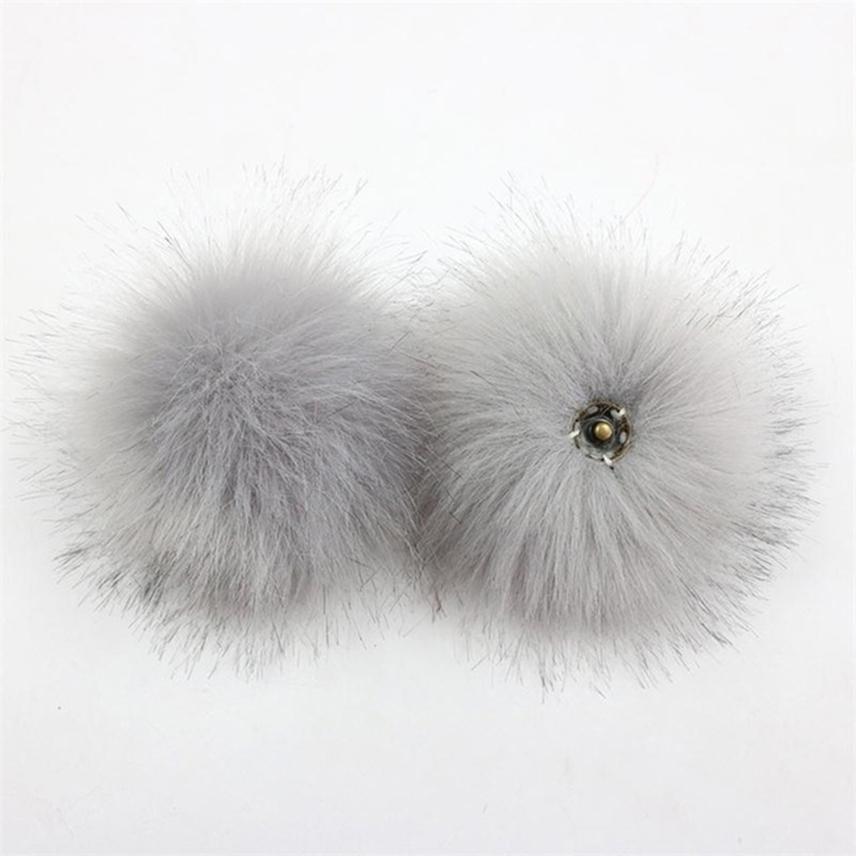 2Pcs Faux Fox Fur Pom-Pom for Hats DIY Crafts Hairball Hat Ball Pompom for Handicrafts with Press Button Toys Accessories