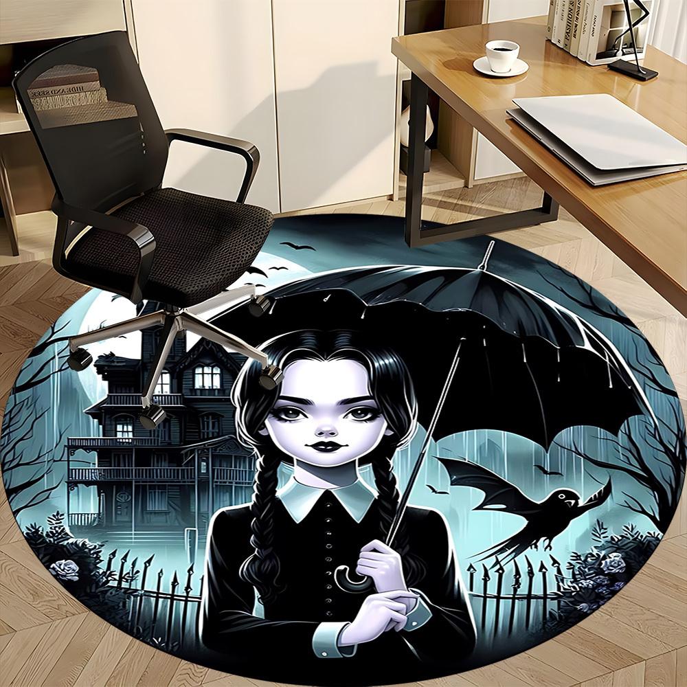 Tappeto Rotondo Mercoledì Addams per Ufficio, Antiscivolo, Morbido e Durevole, Tappeto da Ufficio per Decorazione d'Interni, Perfetto per Ufficio, Bella Decorazione