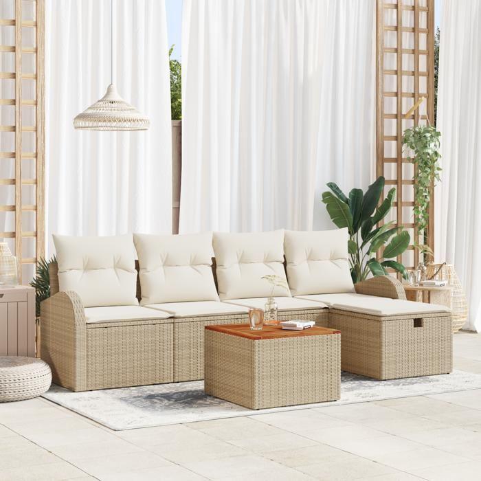 VidaXL Ensemble de canapé de jardin 6 pièces avec coussins beige en poly rotin 3359505