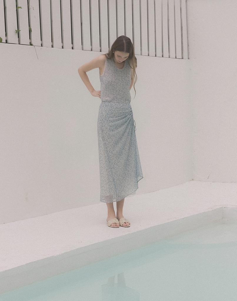 Raphael Sorob Flower Chiffon Shirred Long Skirt