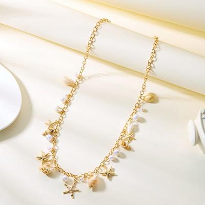 Gift Bohemian Starfish Necklace Pearl Tassel Pendant Conch Shell Bracelet Exaggerate Waist Chain for Women
