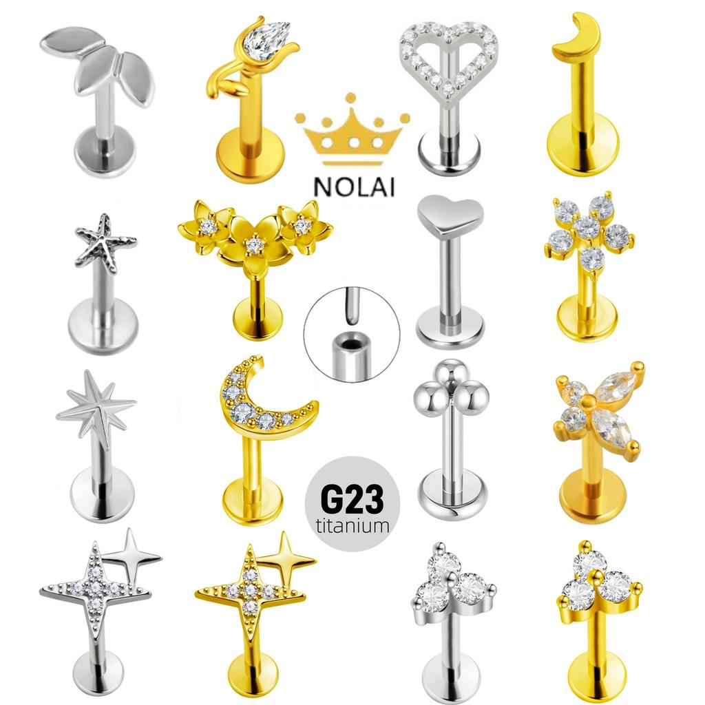 G23 Titanium Threadless Piercing16G/18G/20G  Heart Shape Flower Push Pin Labret Lip Ring Stud Piercing Earring Zircon