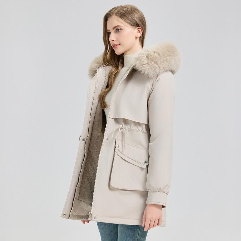 Women's Mid-Length Korean Style Cotton Padded Parka - Velvet Lined Winter Jacket