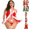 Luxurious Women Sexy Lingerie Red Babydoll Nightwear Santa Christmas Sleepwear G-string Set