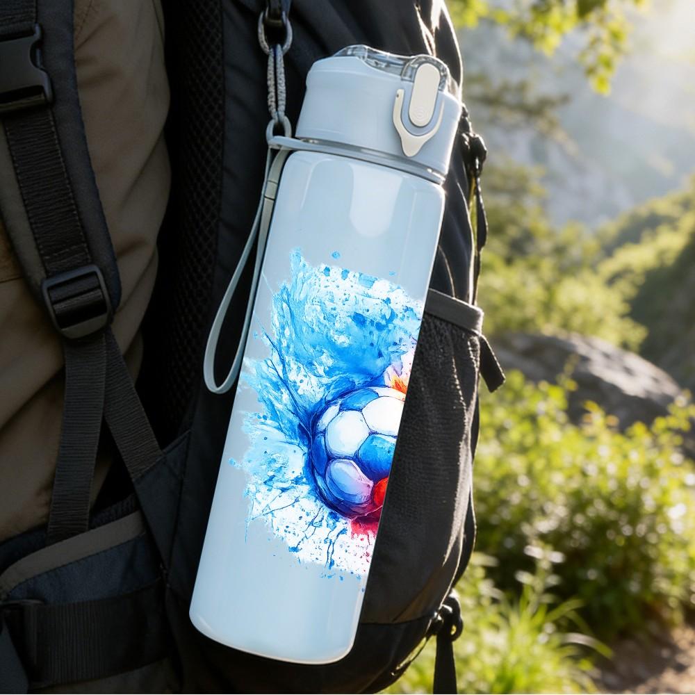 1PC Multicolor Splash Soccer Ball Print 750ml Color Plastic Sports Water Bottle Leakproof Flip Straw Lid Suitable for Sports Office Home Use