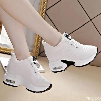 Fashion Women Mesh Breathable Casual Sneakers Women Spring Platform Heels Wedges Height Increasing 2024 Knitted Ladies Vulcanized Shoes