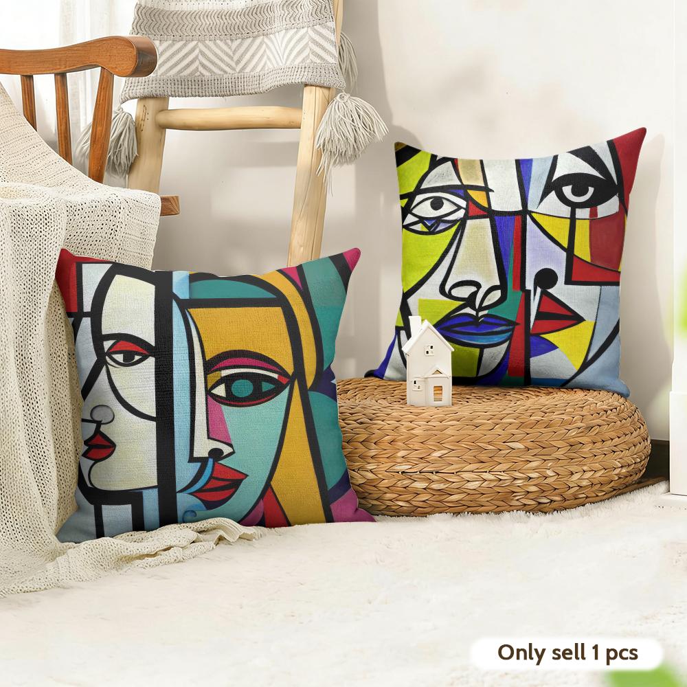 Modern Abstract Painting Cushion Cover Summer Linen Pillow Case Organic Fabric Cushion Cover DoubleSided Print Sofa Home Decor