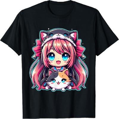 Anime Girl Cat Cats Kawaii T-Shirt