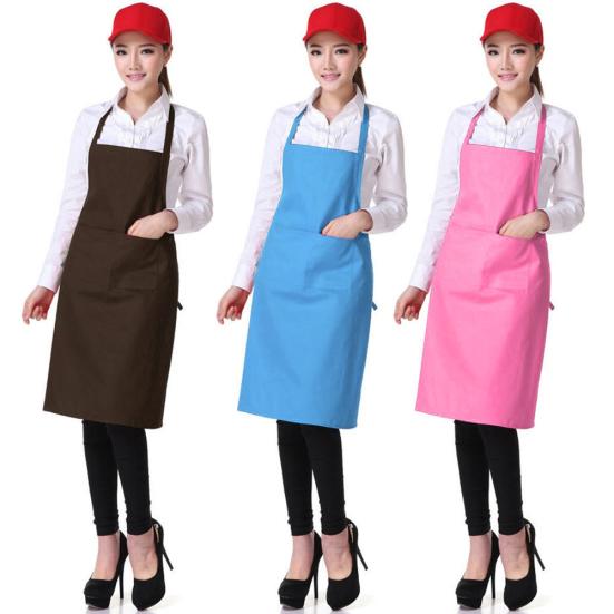 Solid Color Back Self-Tie Kitchen Restaurant Cooking Bib Apron with Pocket