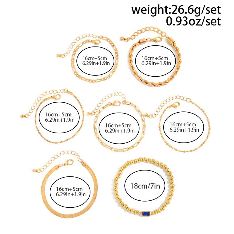 7pcs Set Fashion Luxury Acrylic Gemstone Gold Color Twisted Chain Layered Bracelets for Women Temperament Stackable Jewelry Sets