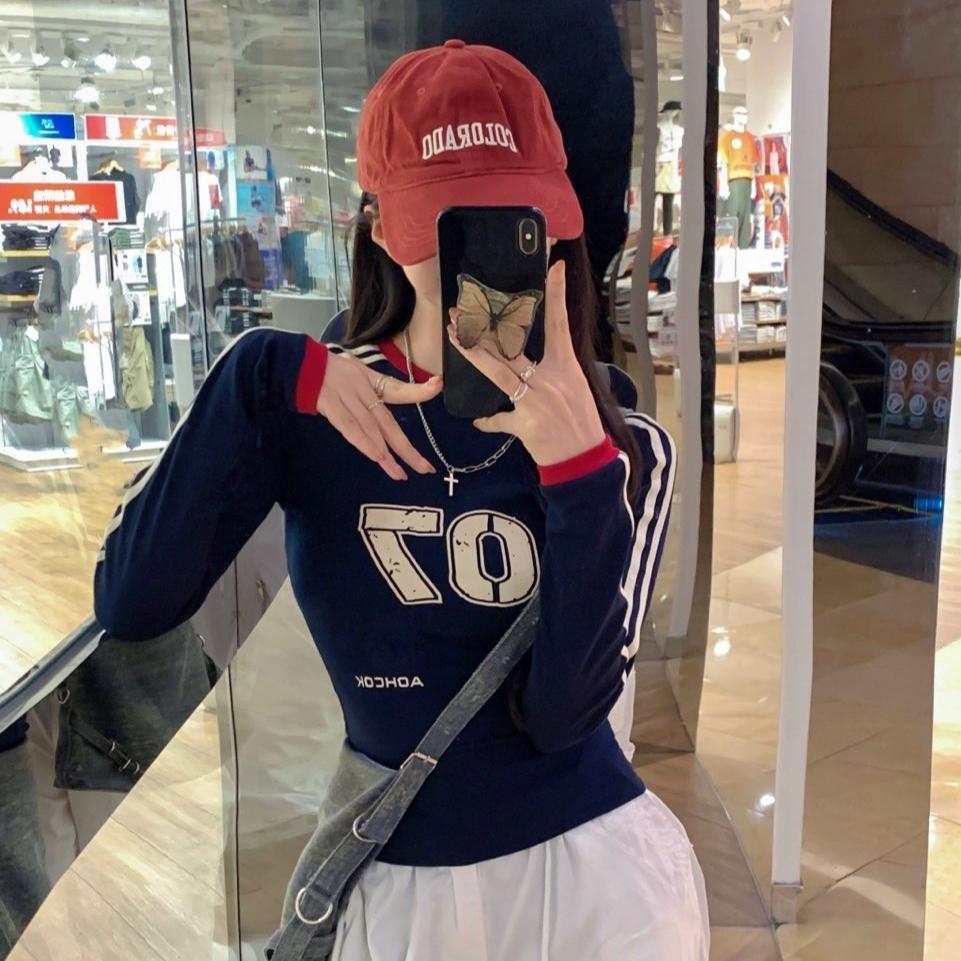 Japanese Y2k Letter Print T Shirt Vintage Harajuku Long Sleeve Jersey T-shirt American Retro Streetwear 2000s Aesthetics