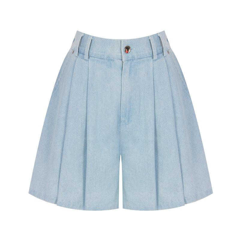 SELLY'S Denim Pintuck Elastic Shorts_I6B-Cpt017