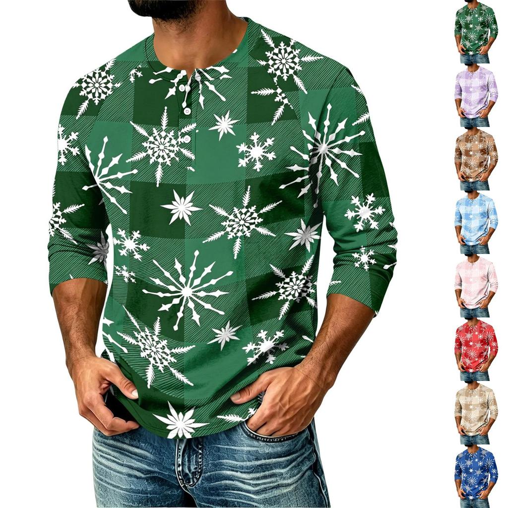 Men's Casual Shirt with Raglan Three-Quarter Length Sleeves Christmas Print Pullover