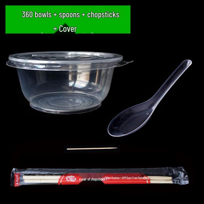 Disposable Tableware Set: Thickened Plastic Bowl with Lid, Banquet Spoon, Cup, and Chopsticks for Weddings and Household Use