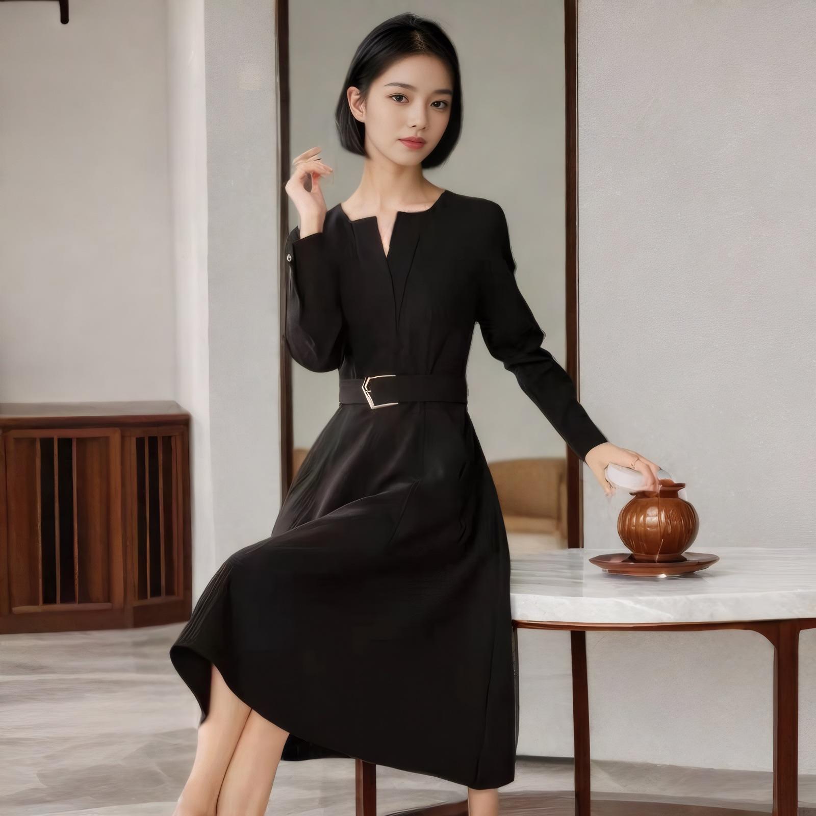 

Платье-трапеция с V-образным вырезом для женщин на весну и осень. Новая утягивающая юбка-трапеция на шнуровке. Модная юбка. 2XL чёрный