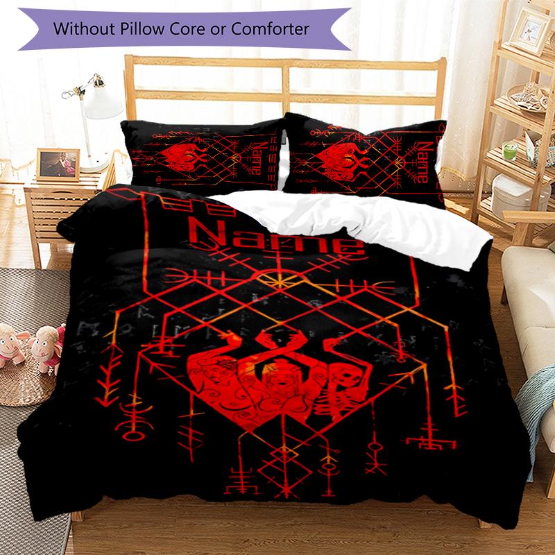 3pcs Custom Name Viking Sign Bedding Set Duvet Cover Closure Includes 1 Duvet Cover & 2 Pillowcases for All Seasons Bedroom Decor