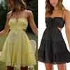 Women's Square Neck Sleeveless Tiered Ruffle Cutout Mini Dress Casual A Line Short Dress