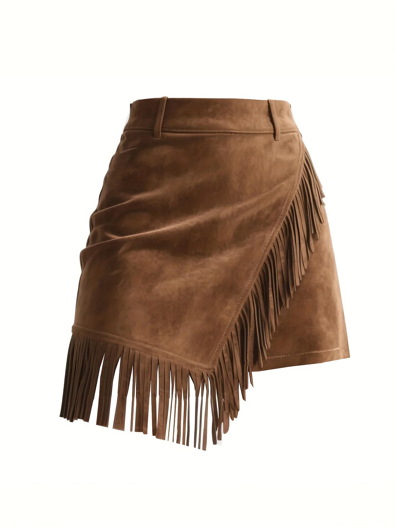 Женская мини-юбка с бахромой из искусственной замши XXL светло-коричневого