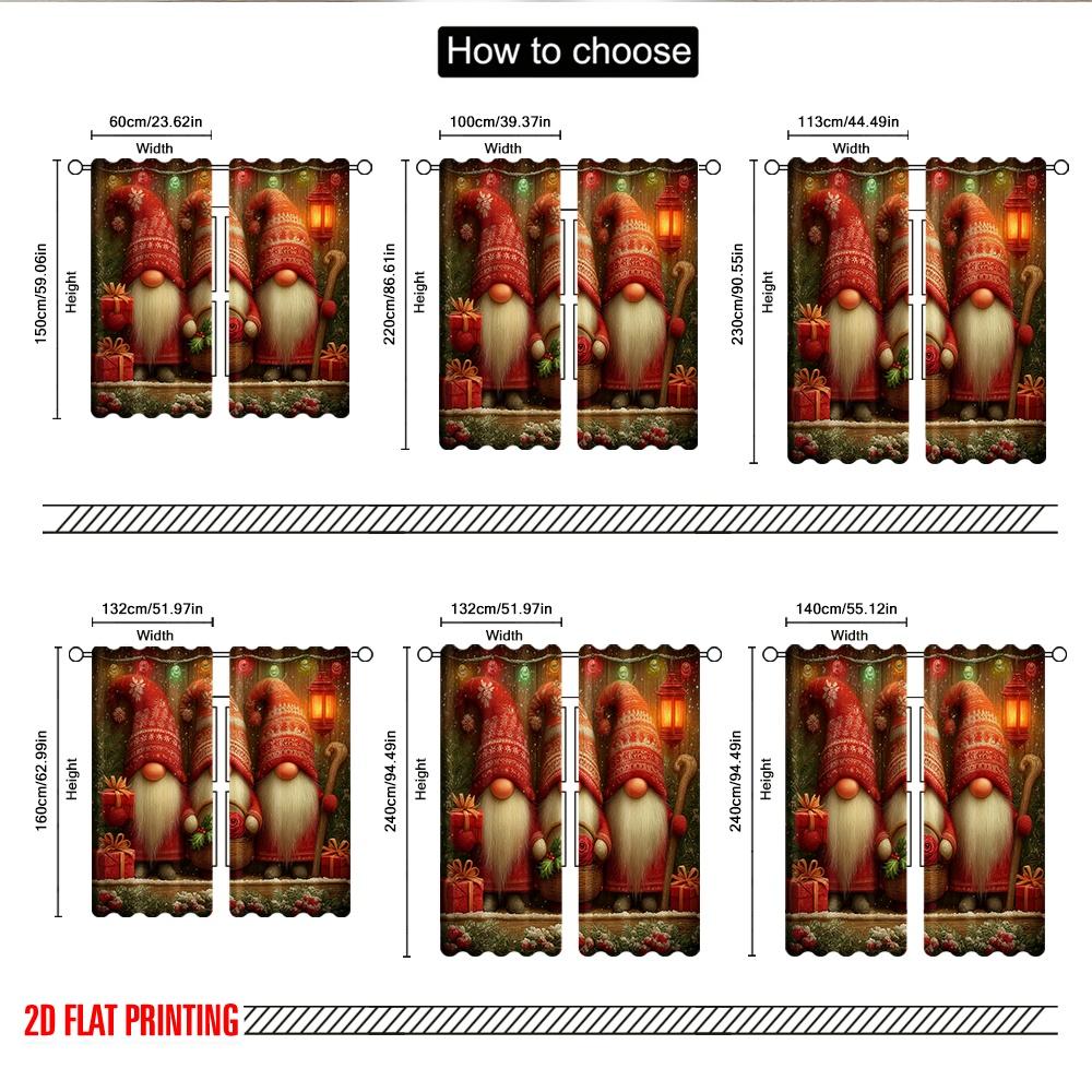 Set Of 2 Flat Printing Christmas Hot Curtains Gnomes Winter Snow Digital Printed Polyester Drapes Party Holiday Decor Curtain Made