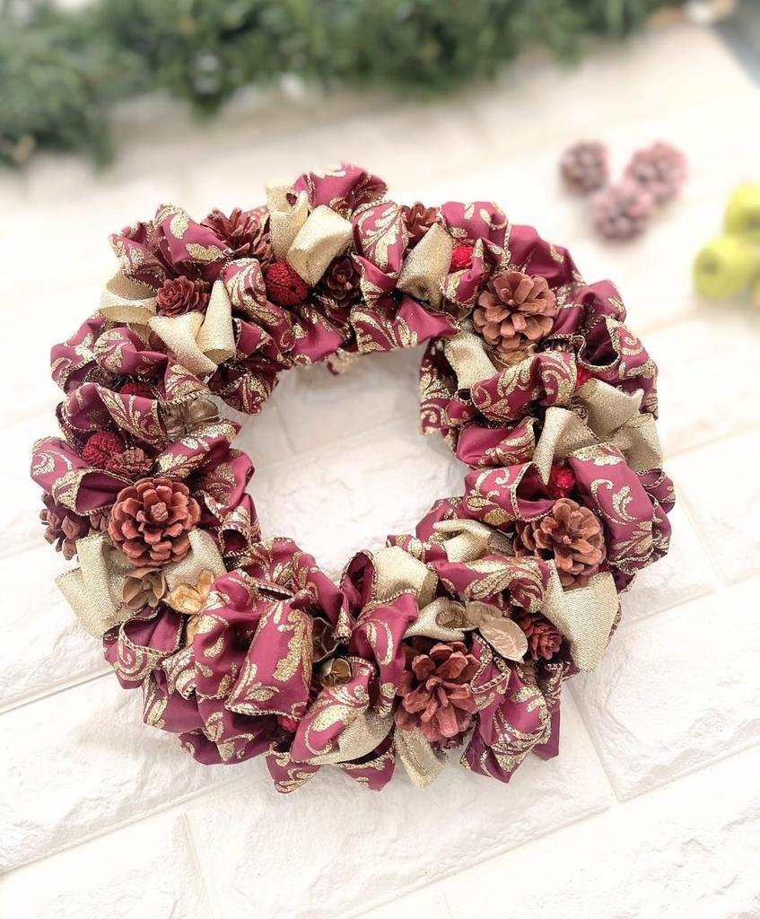 Ribbon Wreath Not Too Sweet Red Christmas Present Gift Ornament Artificial Flower Interior Diameter 30cm Red Lulu's Wreath Lulu's-1581