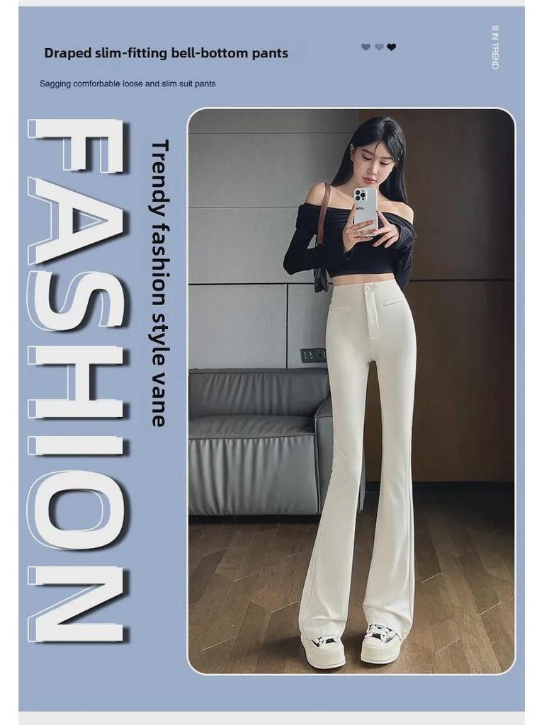 Modne damskie spodnie z wysokim stanem i szerokimi nogawkami - Nowy styl rozszerzane spodnie casualowe