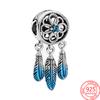 Real 100% 925 Sterling Silver Colorful Rainbow Pendant & Dream Catcher Heart Charm Fit Fashion 3mm Bracelet Romantic Gift