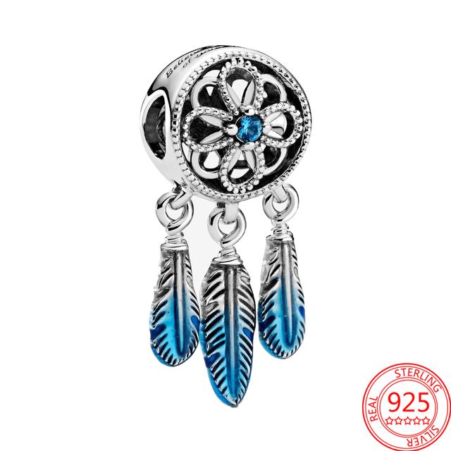 Real 100% 925 Sterling Silver Colorful Rainbow Pendant & Dream Catcher Heart Charm Fit Fashion 3mm Bracelet Romantic Gift