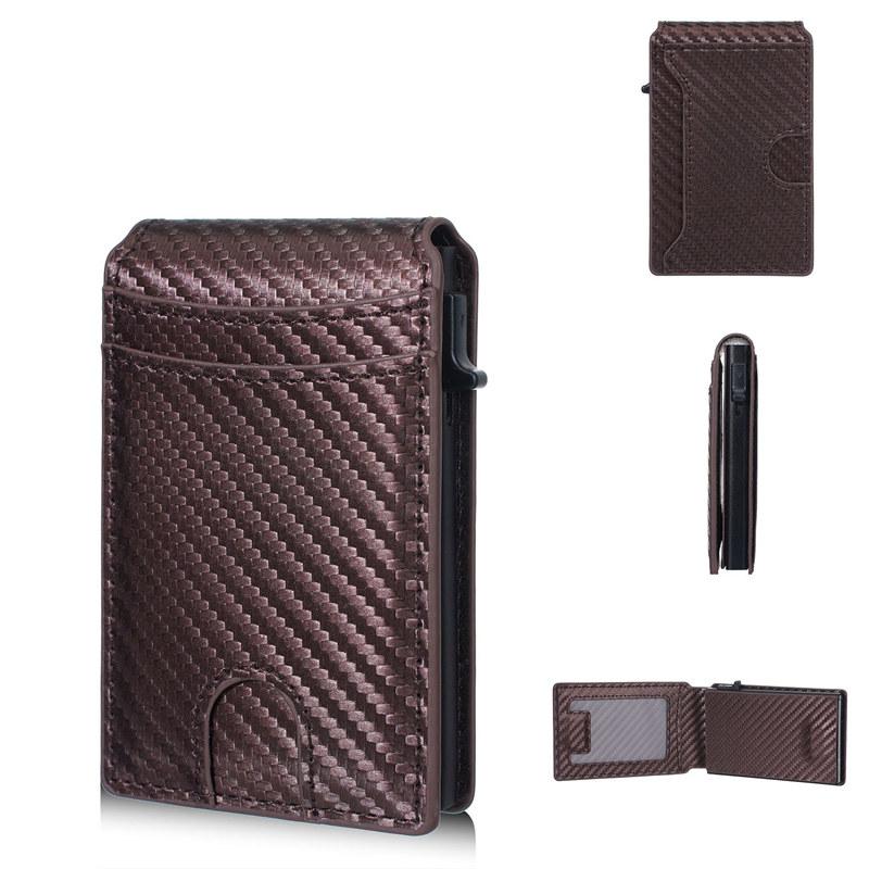 Baellerry Carbon Fiber Texture Anti RFID Theft Card Holder Artificial Leather Purses Wallets Vintage Design Business ID Credit Card Holders