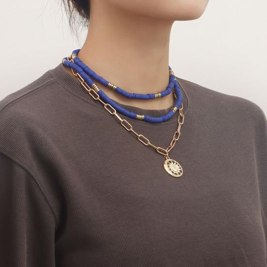 Boho Layered Turquoise Necklaces Women Soft Pottery Devil's Eye Necklaces Wear Colorful Necklace Statement Jewelry for Party Beach Summer