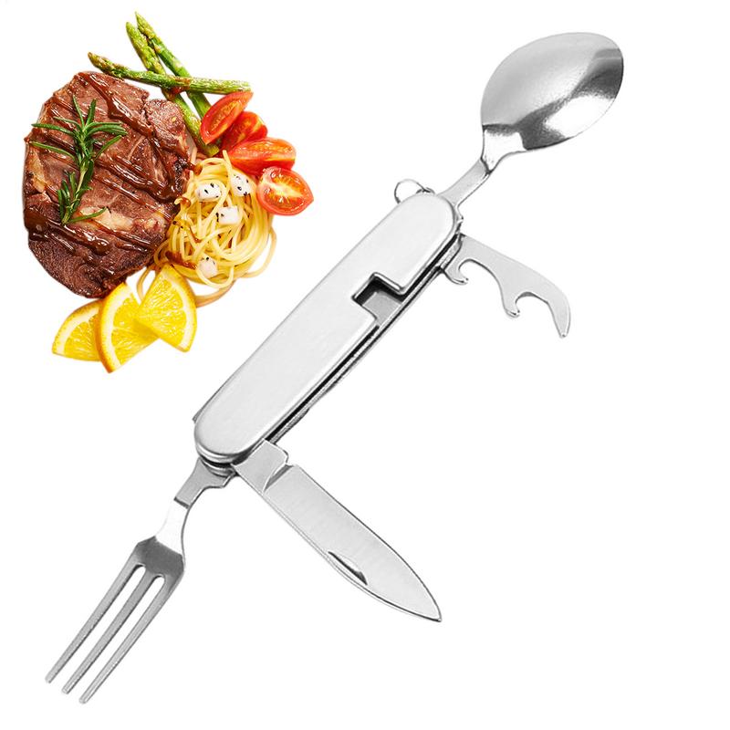 Camping Cutlery Set 4 in 1 Portable Stainless Steel Flatware Hiking Set Multitools Flatware Picnic Utensil Set Foldable tool