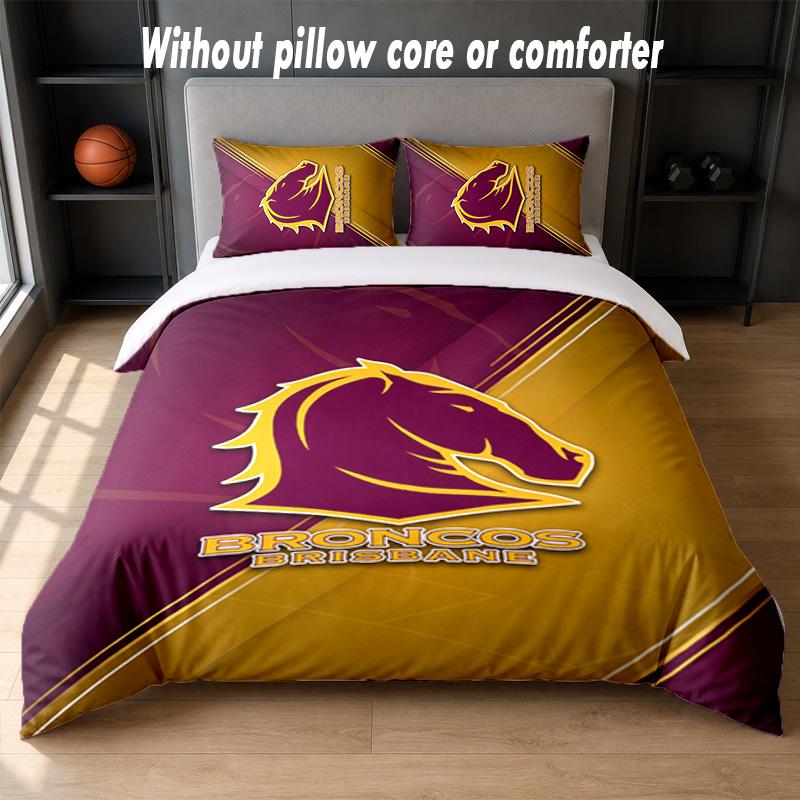 Set Biancheria da Letto Design Brisbane Broncos 1 Copripiumino + 2 Federe Morbido Traspirante Biancheria da Letto per la Casa