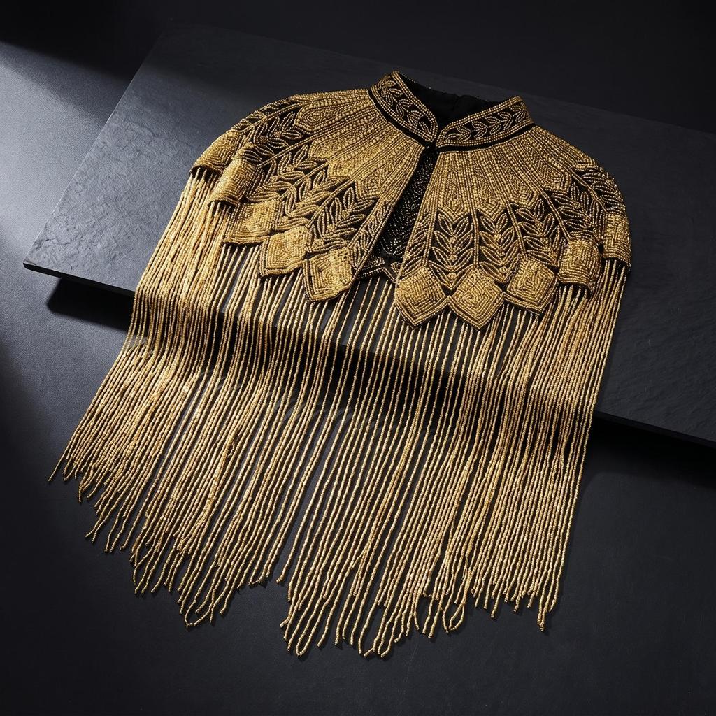 Beaded Fringe Capelet Decorative Geometric Style