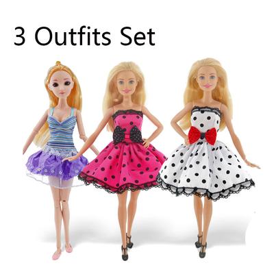 3 Outfits Set for 30cm Doll - Fashion Party Dresses & Casual Wear, Mix & Match Doll Clothes Collection, Girls Dress Up Toy Gift
