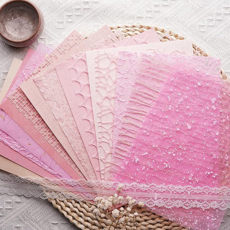 15Pcs Handmade Scrapbook Art Paper Craft Textured Paper Colorful A5 sheet Mesh Special Paper Mix for Scrapbooking Junk Journal Journaling Supplies