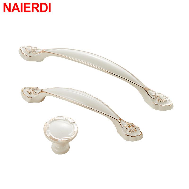 NAIERDI Ivory White Cabinet Handles Zinc Aolly Kitchen Cupboard Door Pulls Drawer Knobs European Fashion Furniture Handle
