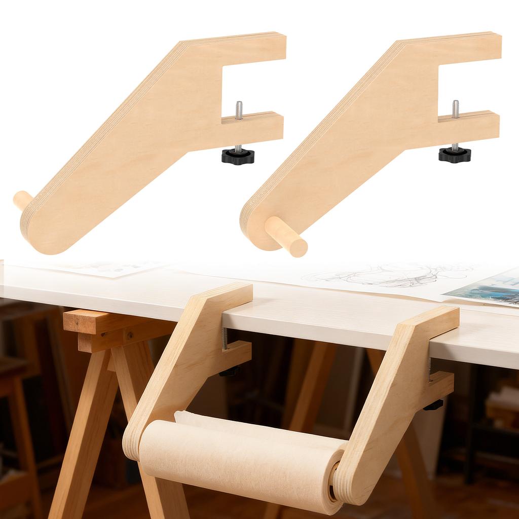 1/2 Paar Holz Schreibtischhalter Papierrollenhalter Verstellbar Zeichenpapierrollenhalter Tischhalter Zeichenpapierrollenhalter