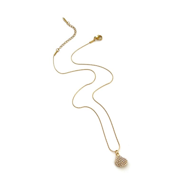 Trendy Spirals Shell Pendant Necklace In Stainless Steel Featuring Sparkling Rhinestones for Stylish Layer Look