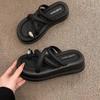 Summer cool slippers women wear new thick-soled heightening small beach shoes high-end set toe half slippers
