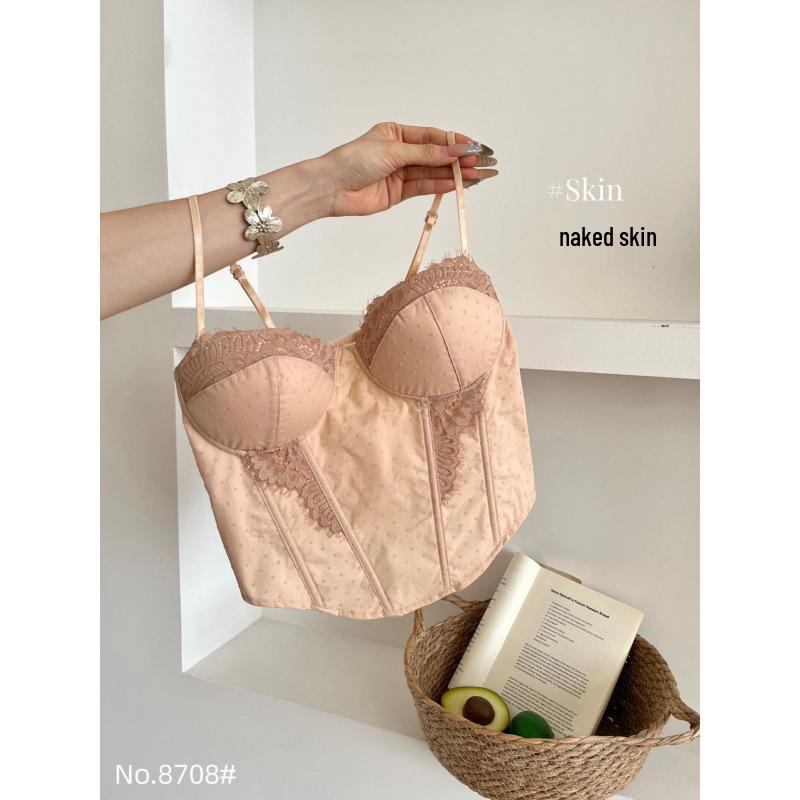 

Женская кружевная майка: Сексуальное европейское и американское платье без бретелек в горошек с косточками, стиль светской львицы, носить отдельно или как нижнее белье. One Size (40-55 kg)