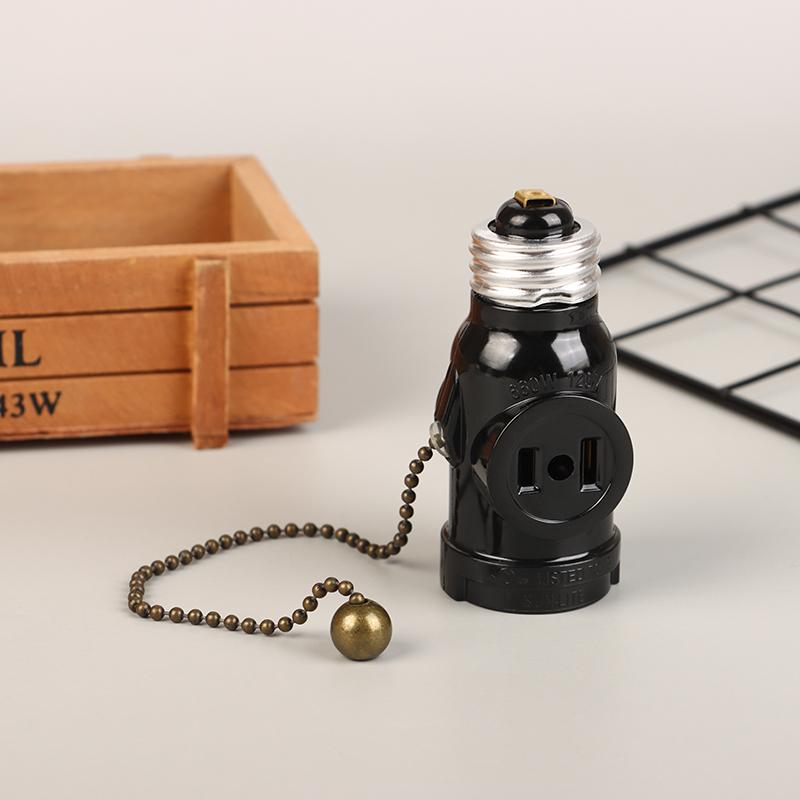 White/Black Bakelite L5-15R US To E26 Light Bulb Socket With 15CM Pull Chain Switch America Lamp Holder Conversion Base Lighting
