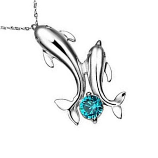 Cute Silver Plated Double Dolphins Pendant Charm Chain Necklace Lady Jewelry