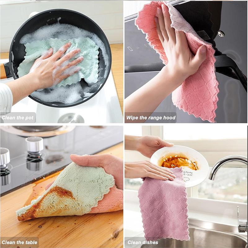 Soft Quick Dry Rags Reusable Washcloths Non Stick Oil Cloths Cleaning Cloth Kitchen Cloth Dish Absorbent Coral Velvet Dishtowels