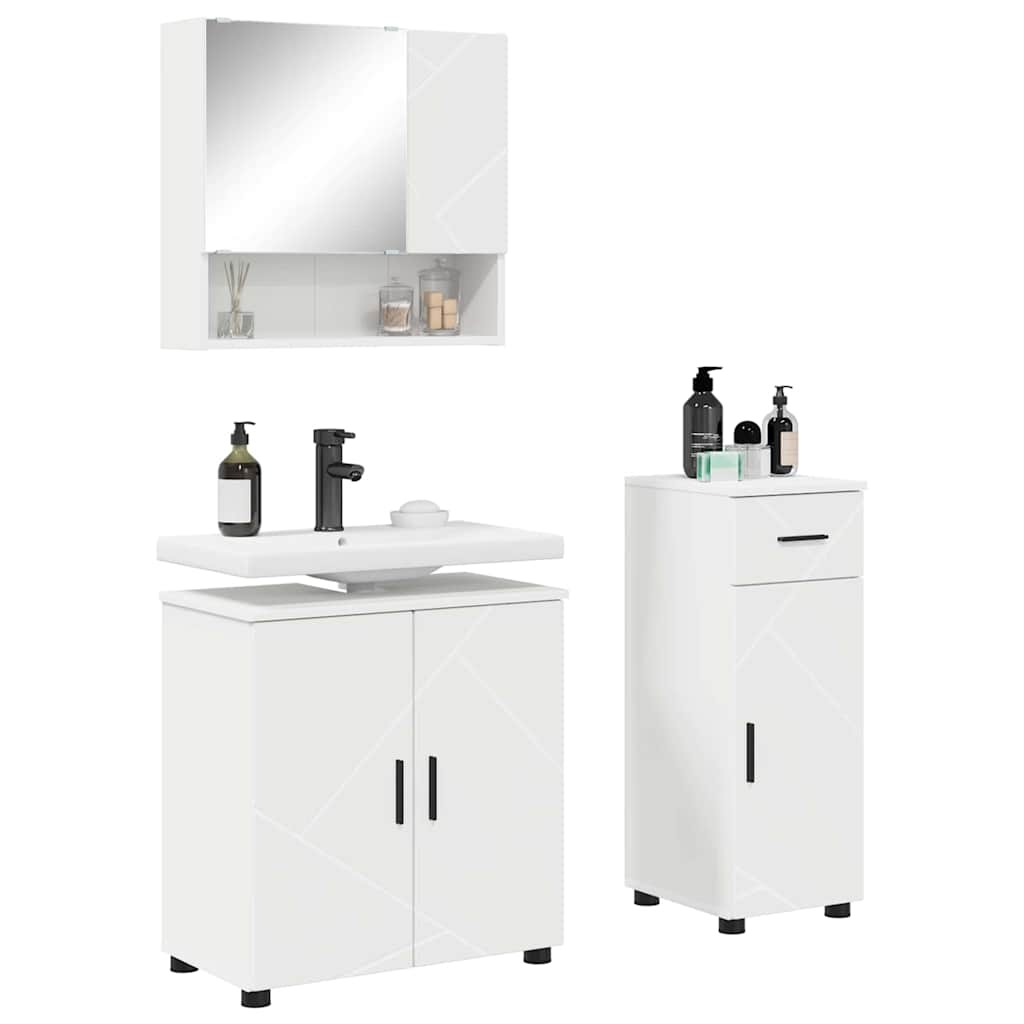 Bathroom Furniture Set with Door 3 Pcs White Wood Based Material & Metal